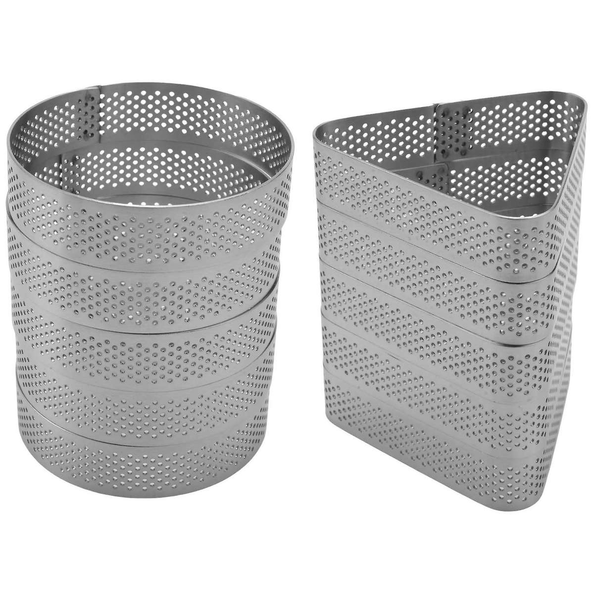 10pcs Round & Triangular Stainless Steel Tart Ring Tower Pie Cake Mould Baking Perforated Dessert C