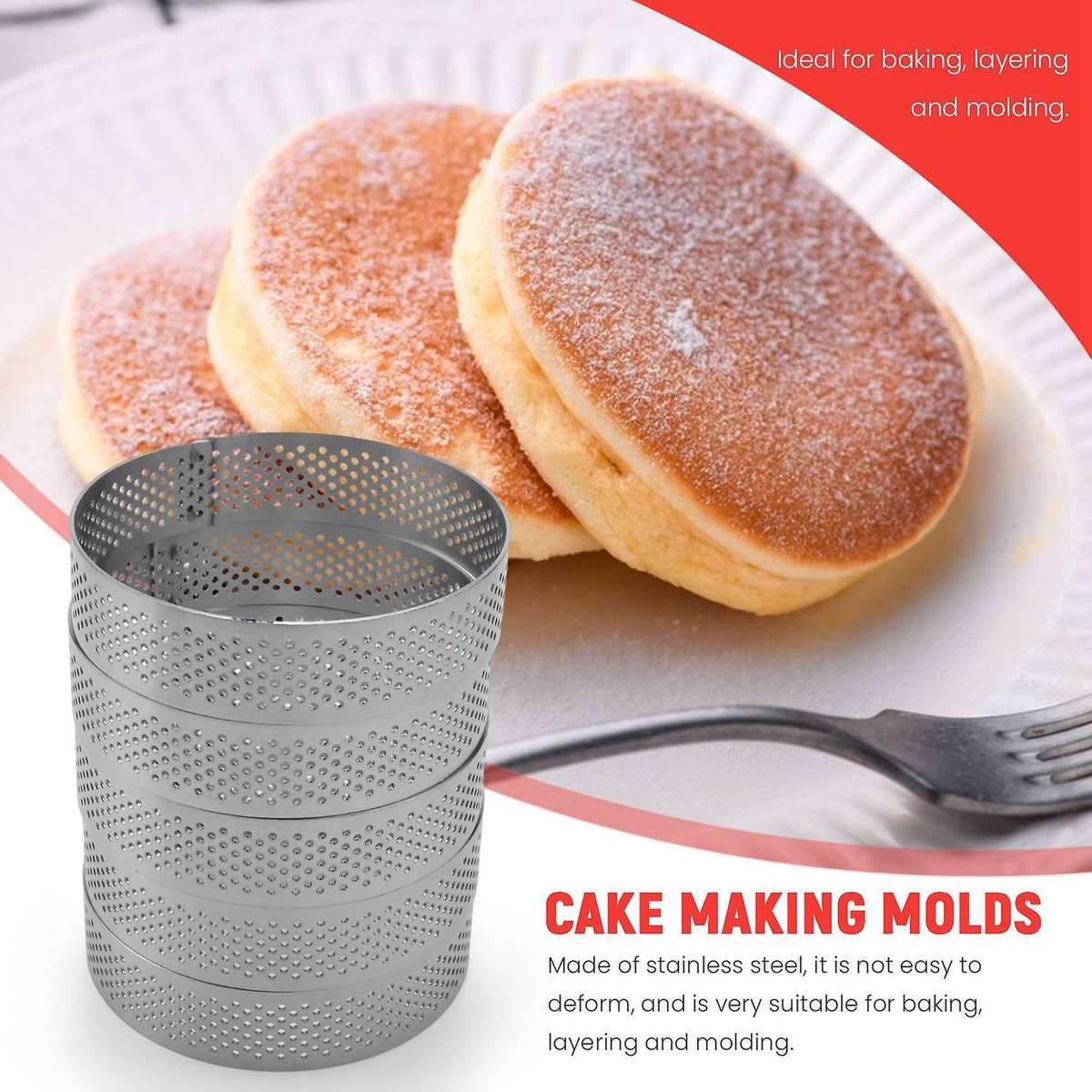 10pcs Round & Triangular Stainless Steel Tart Ring Tower Pie Cake Mould Baking Perforated Dessert C