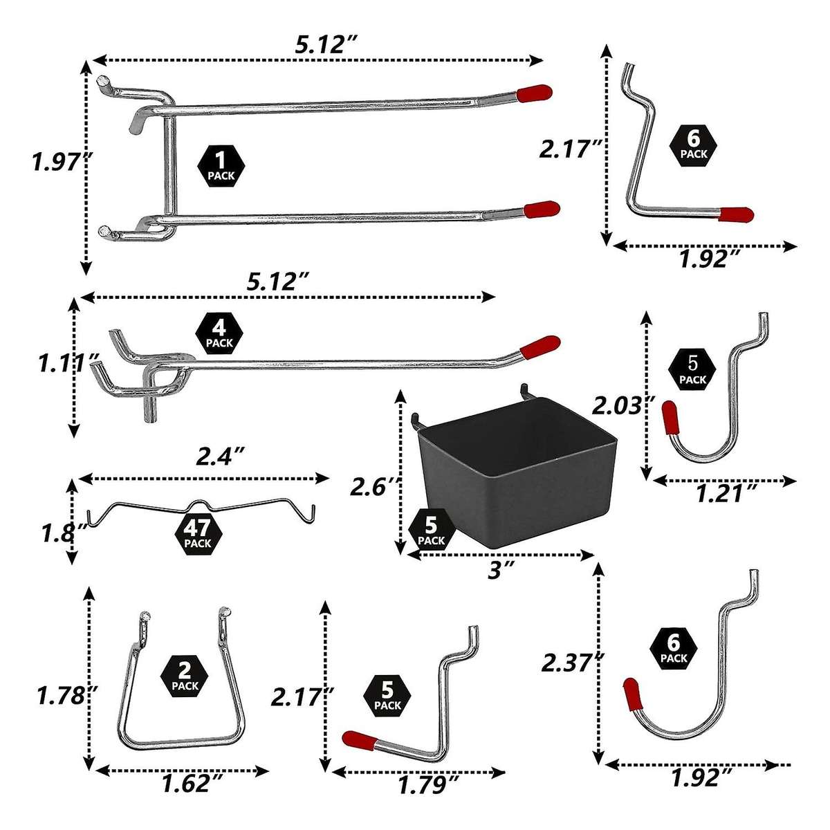 114 Pcs Hooks Assortment with Metal Hooks Sets, Bins, Peg Locks for Organizing Storage System Tools