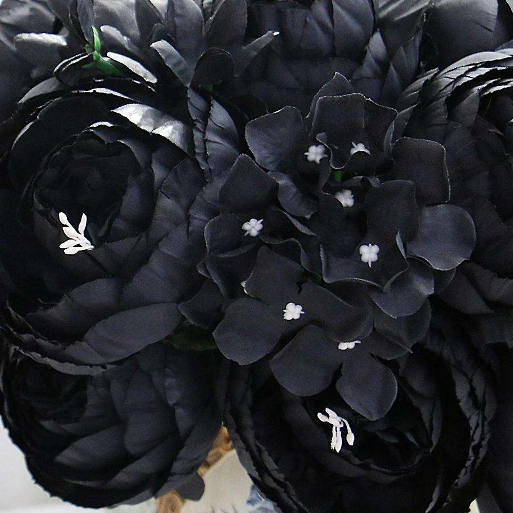 12 Heads Black Peony Hydrangea Rose Artificial Flower Bouquet Home Decor DIY Wedding Flower Wall Mat