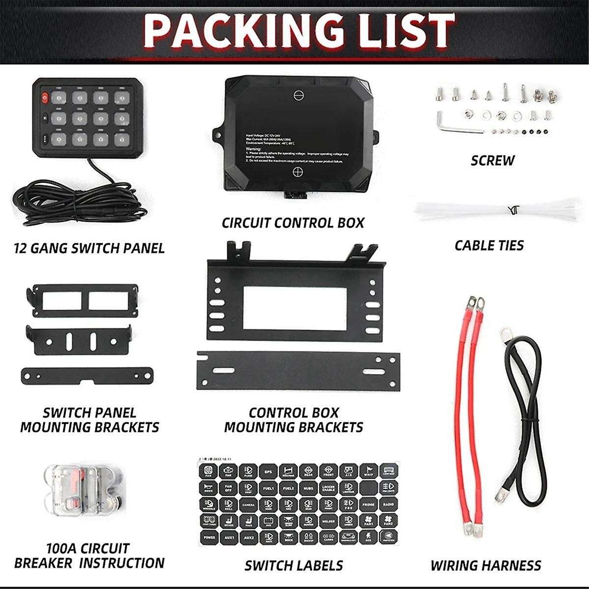 12 Gang Switch Panel Bluetooth RGB Switch Pod 12v Switch Panel for Car Truck Offroad RV Van SUV UTV