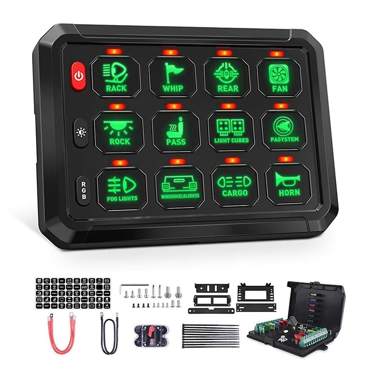 12 Gang Switch Panel Bluetooth RGB Switch Pod 12v Switch Panel for Car Truck Offroad RV Van SUV UTV