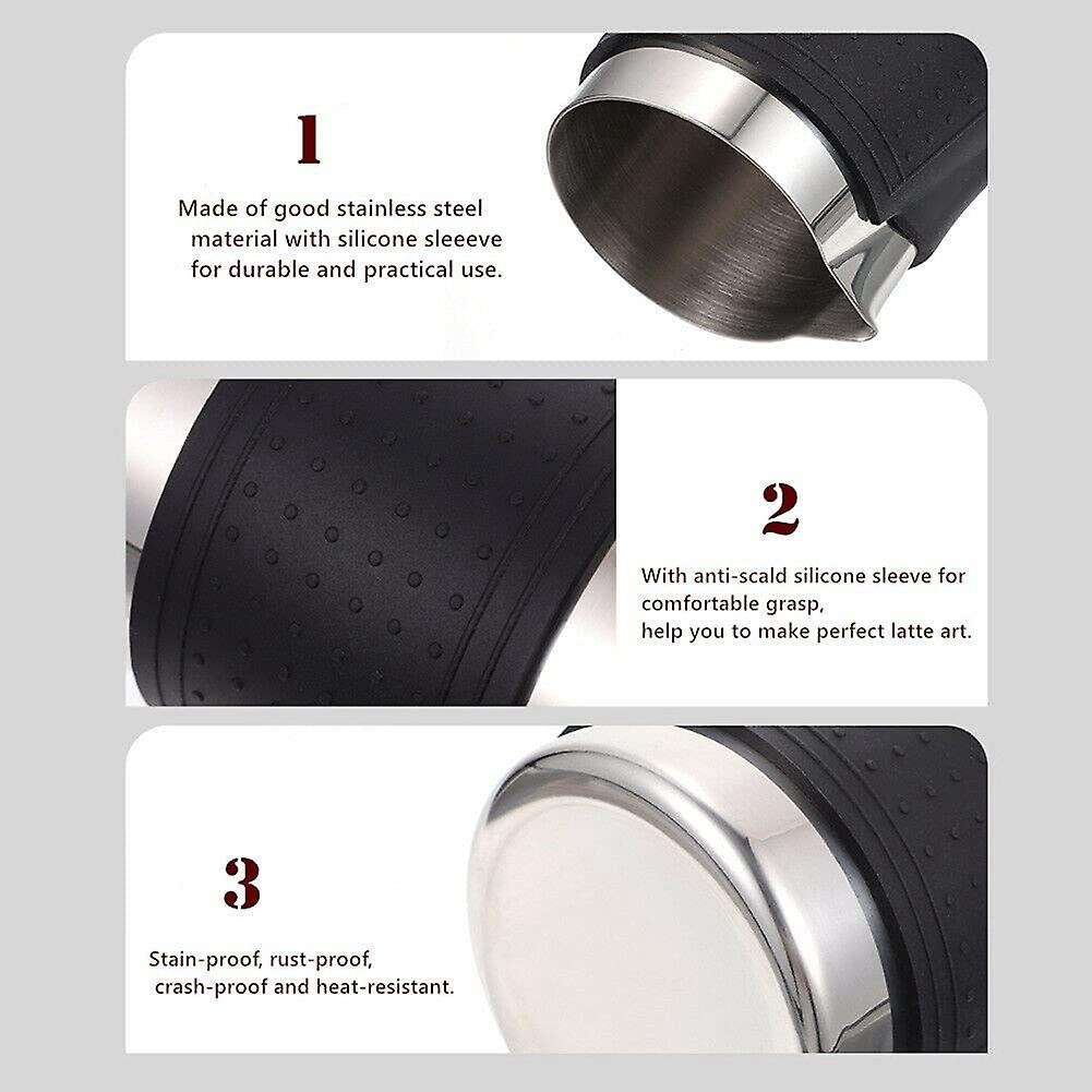 12 Oz. Stainless Steel Milk Foaming Pot Steamer Pot with Eagle Nozzle Heat Resistant Silicone Grip