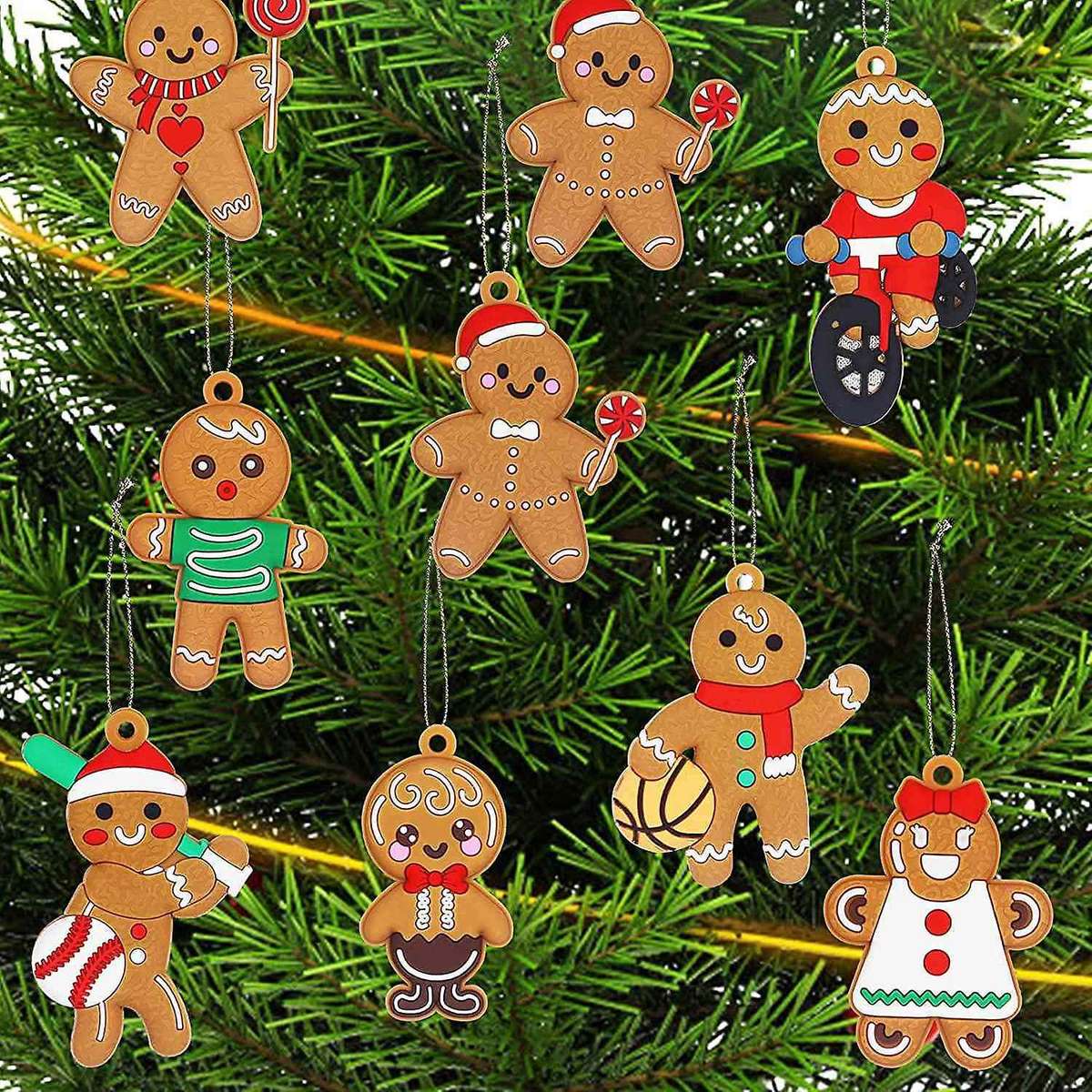 12 Pack Christmas Gingerbread Man Ornaments Sports Gingerbread Man Decorations for Christmas Tree Ha