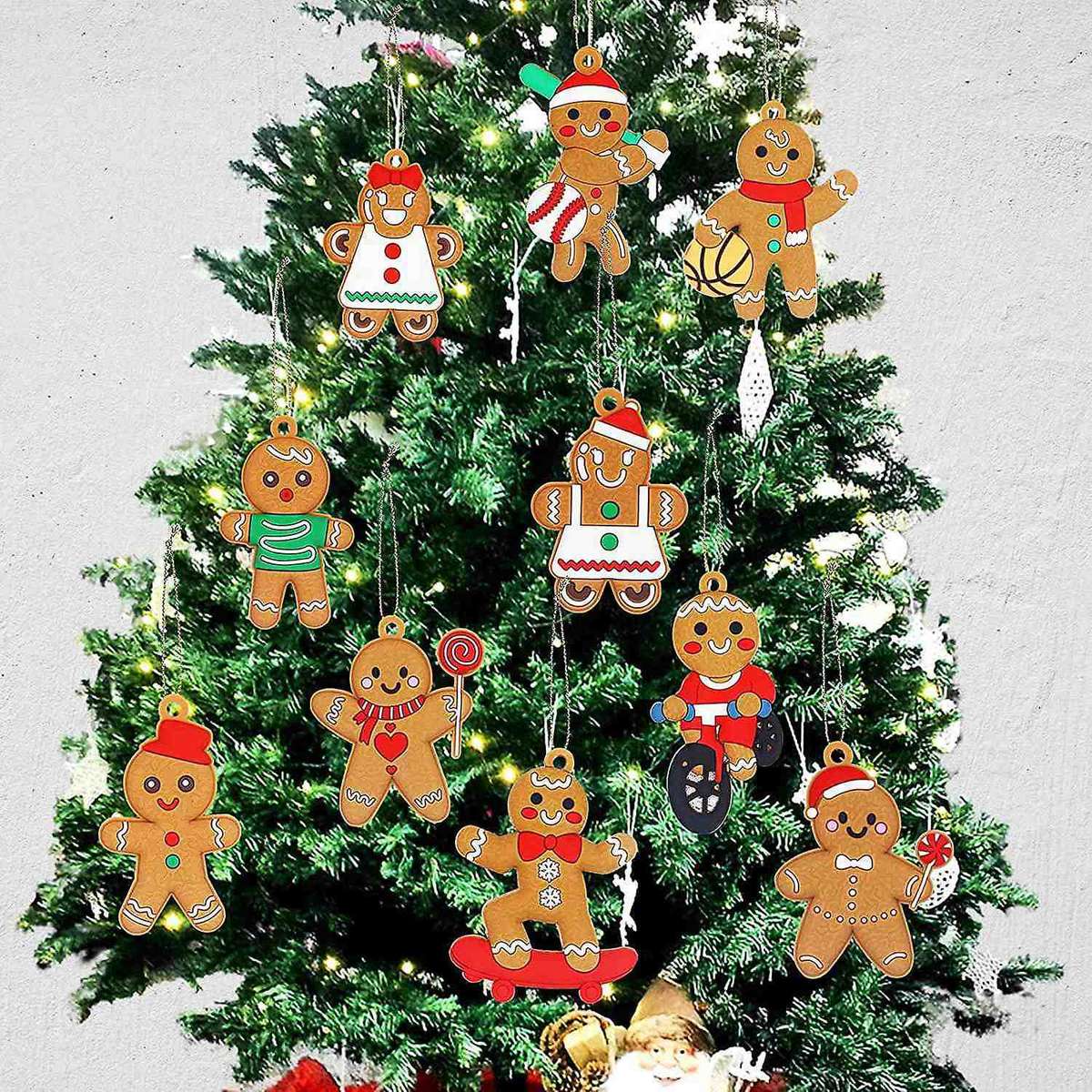 12 Pack Christmas Gingerbread Man Ornaments Sports Gingerbread Man Decorations for Christmas Tree Ha