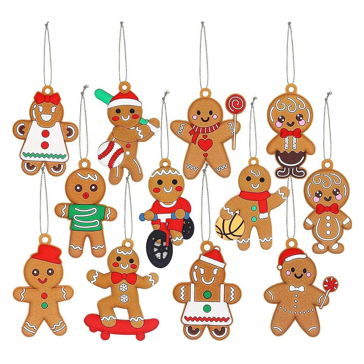 12 Pack Christmas Gingerbread Man Ornaments Sports Gingerbread Man Decorations for Christmas Tree Ha