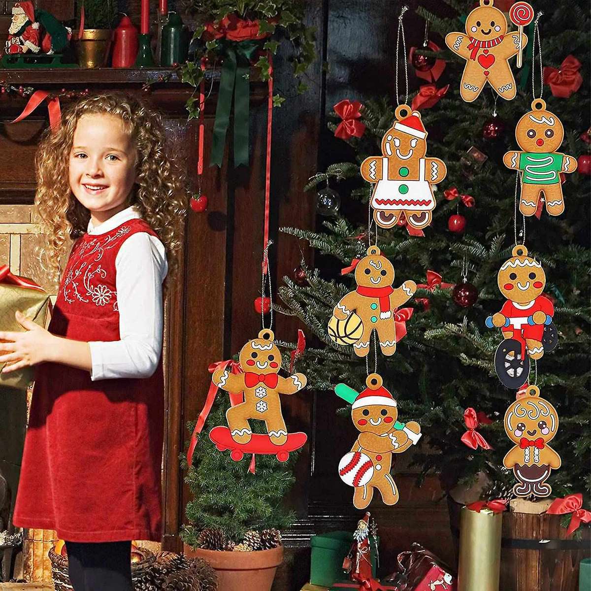 12 Pack Christmas Gingerbread Man Ornaments Sports Gingerbread Man Decorations for Christmas Tree Ha