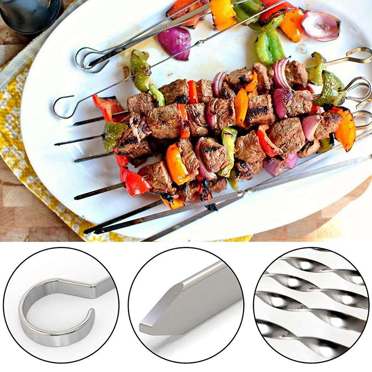 12 Pcs Flat Barbecue Skewers,Reusable Barbecue Skewers,With Baking Brush,for Meat Shrimp,Chicken,Veg