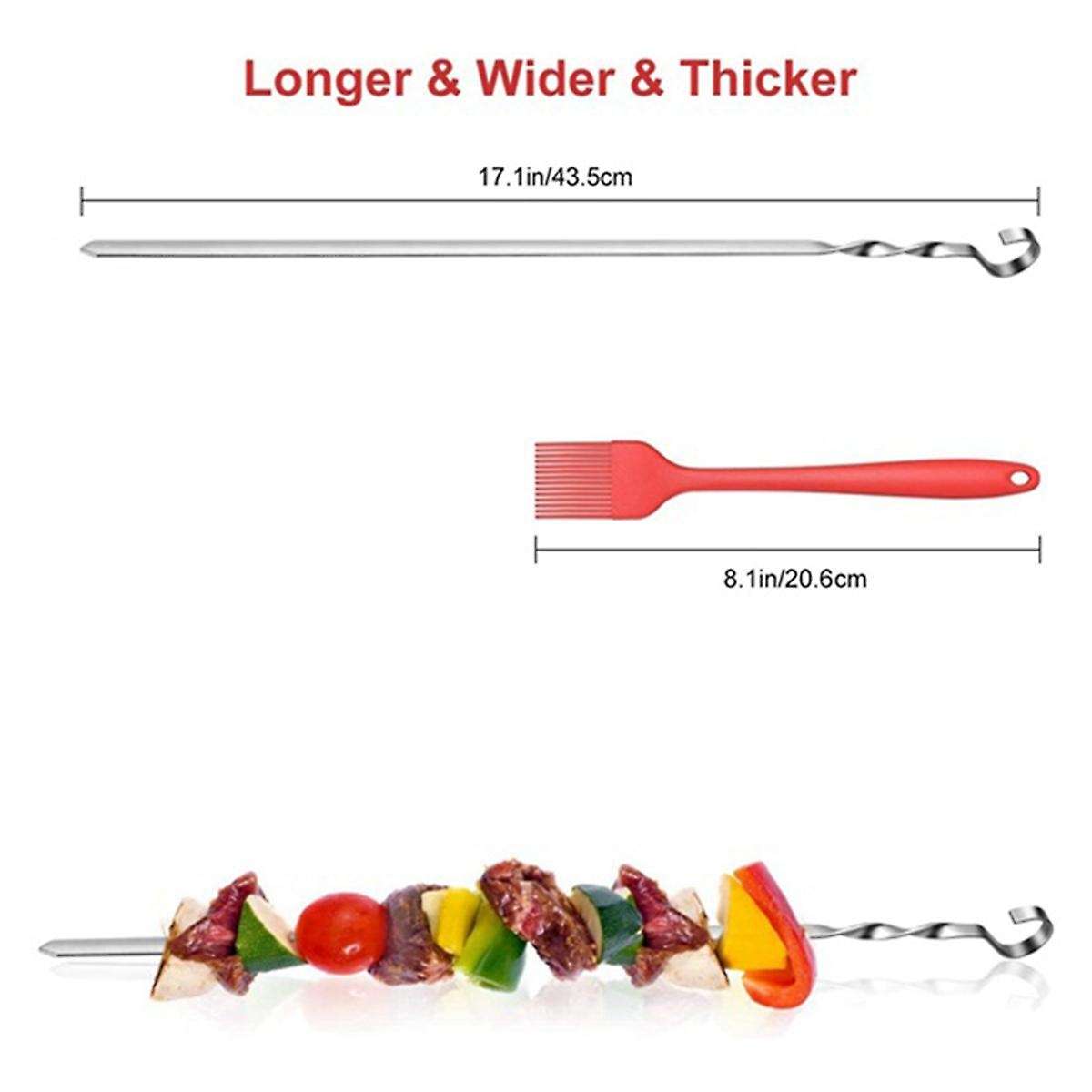 12 Pcs Flat Barbecue Skewers,Reusable Barbecue Skewers,With Baking Brush,for Meat Shrimp,Chicken,Veg