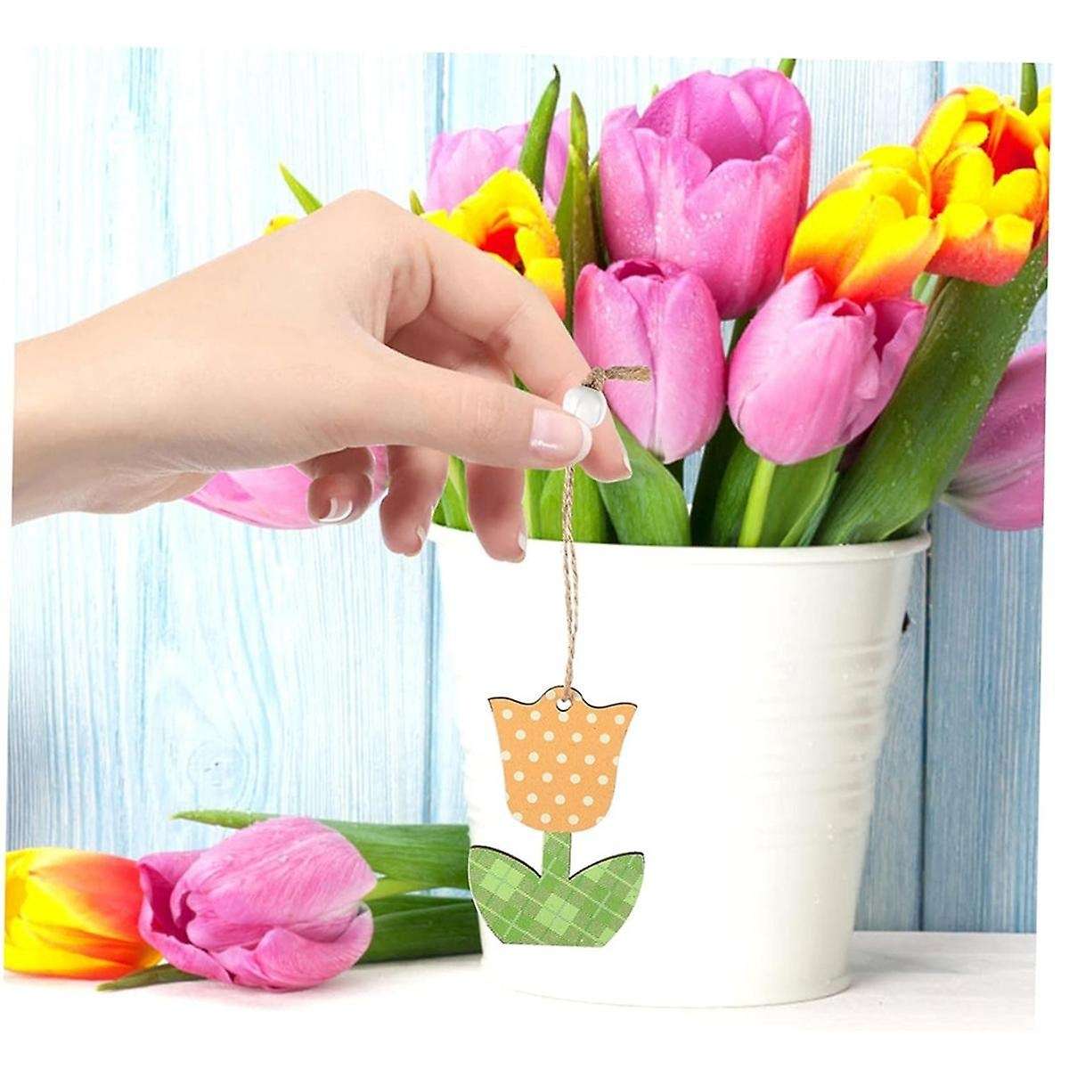 12 Pieces Tulip Ornaments Wooden Tulip Signs Mother'S Day Tulip Flower Ornaments Summer Ornaments Tr