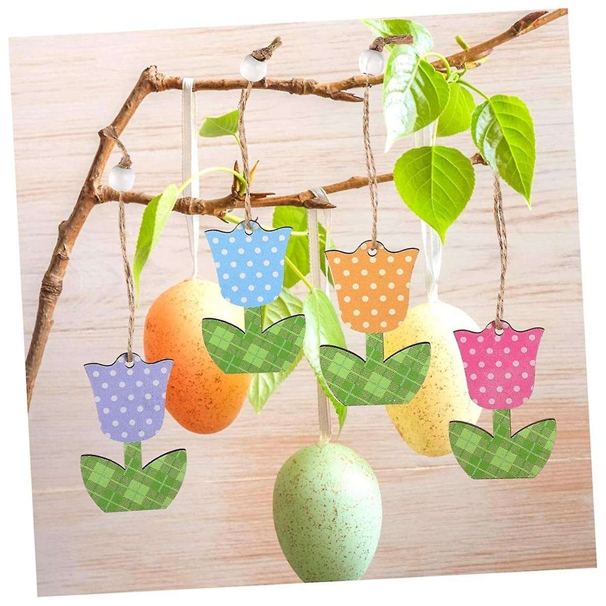 12 Pieces Tulip Ornaments Wooden Tulip Signs Mother'S Day Tulip Flower Ornaments Summer Ornaments Tr