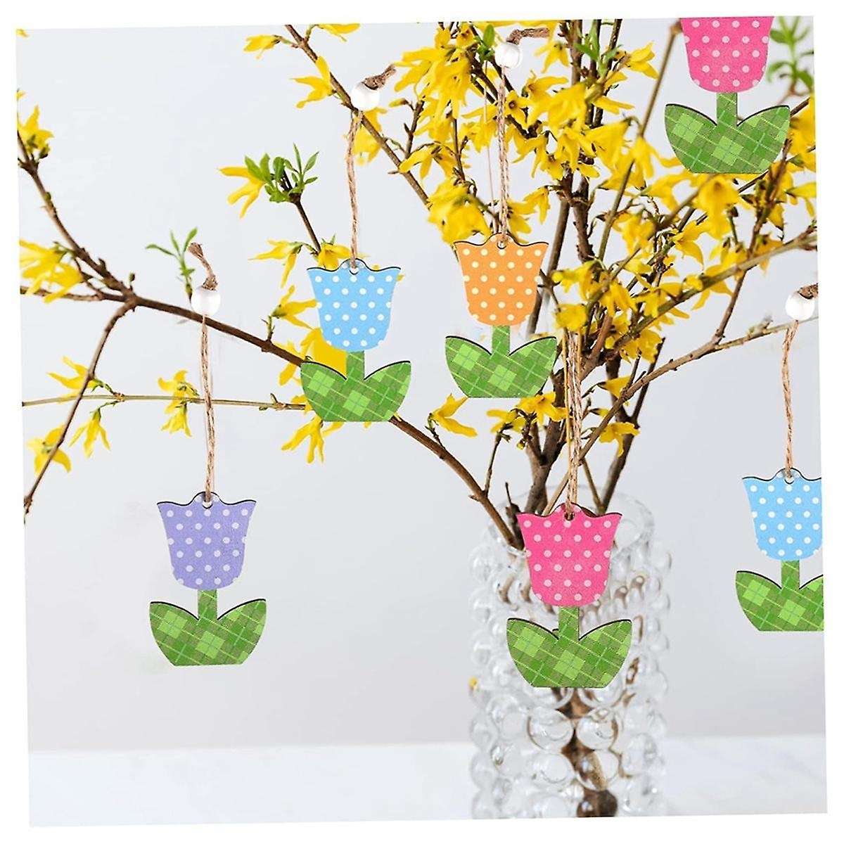 12 Pieces Tulip Ornaments Wooden Tulip Signs Mother'S Day Tulip Flower Ornaments Summer Ornaments Tr