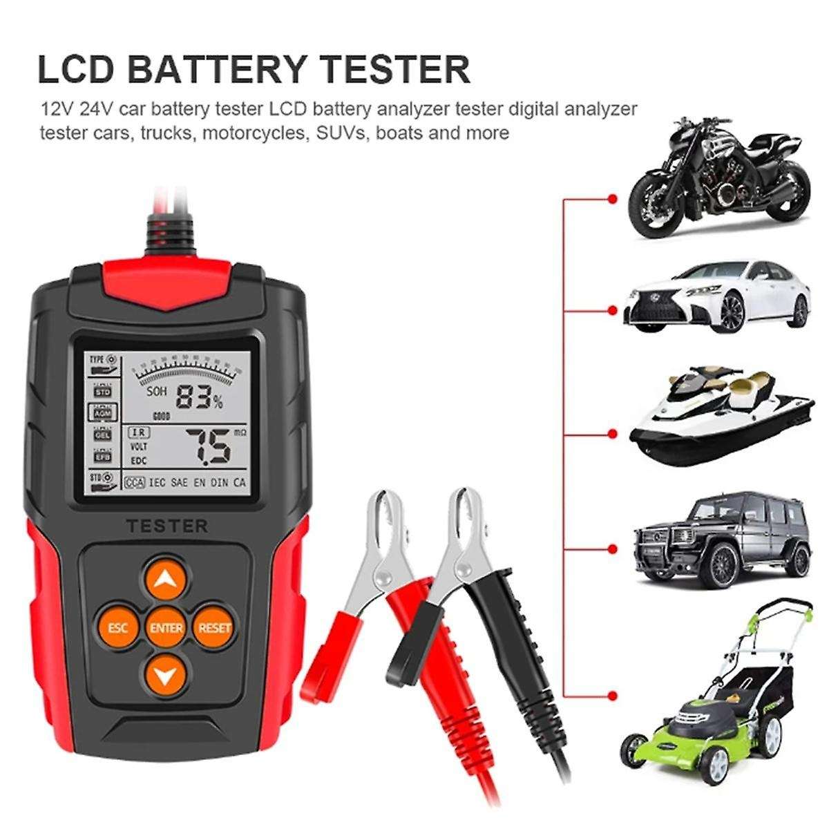 12/24v Automotive Battery Tester Lcd Display Battery Analyzer Digital for Lead-acid Battery Auto Mot