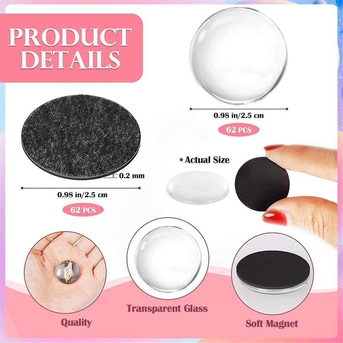 124Pcs Craft Magnets Glass W Adhesive Backing and Transparent Clear DIY Craft Sticker