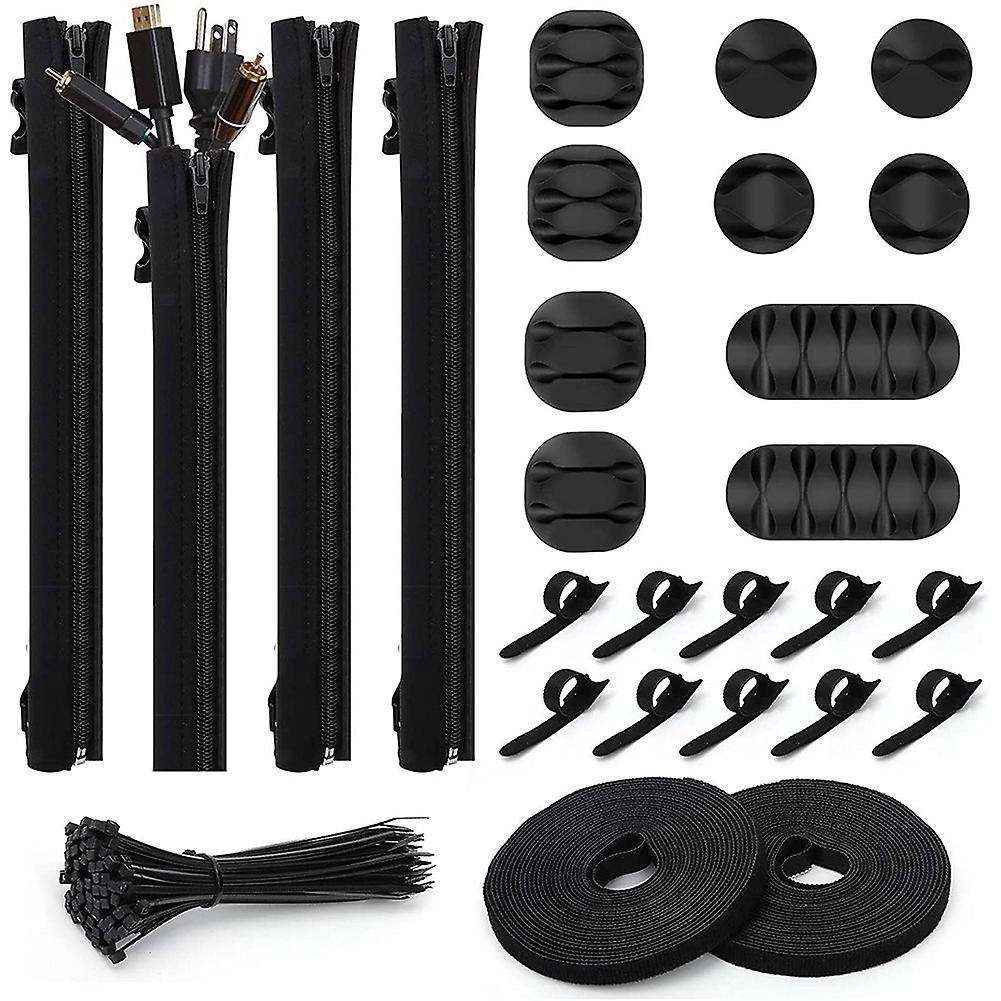 126pcs Cable Management Organizer Kit, 4 Cable Sleeve 10 Reusable Cable Ties Cord Organizer for Off