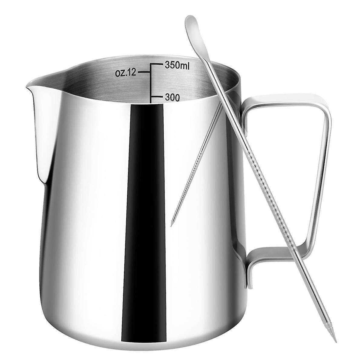 12Oz Milk Frothing Pitcher Cappuccino Espresso Machine Accessories with Latte Pen Clear Scale for Ho