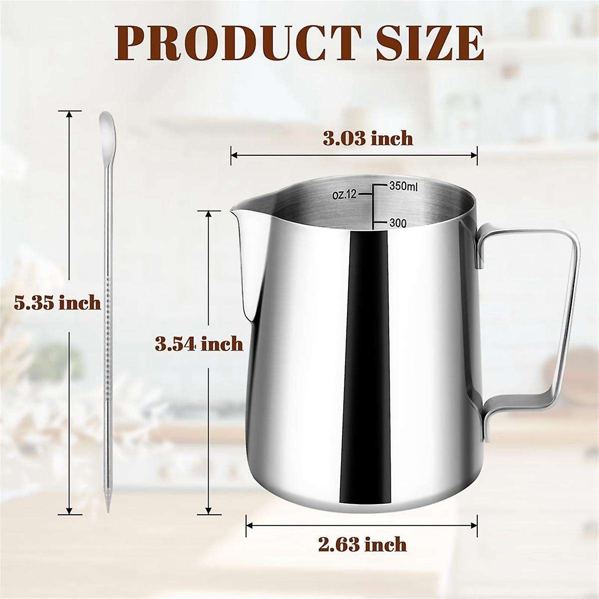 12oz Milk Frothing Pitcher Cappuccino Espresso Machine Accessories with Latte Pen Clear Scale for H