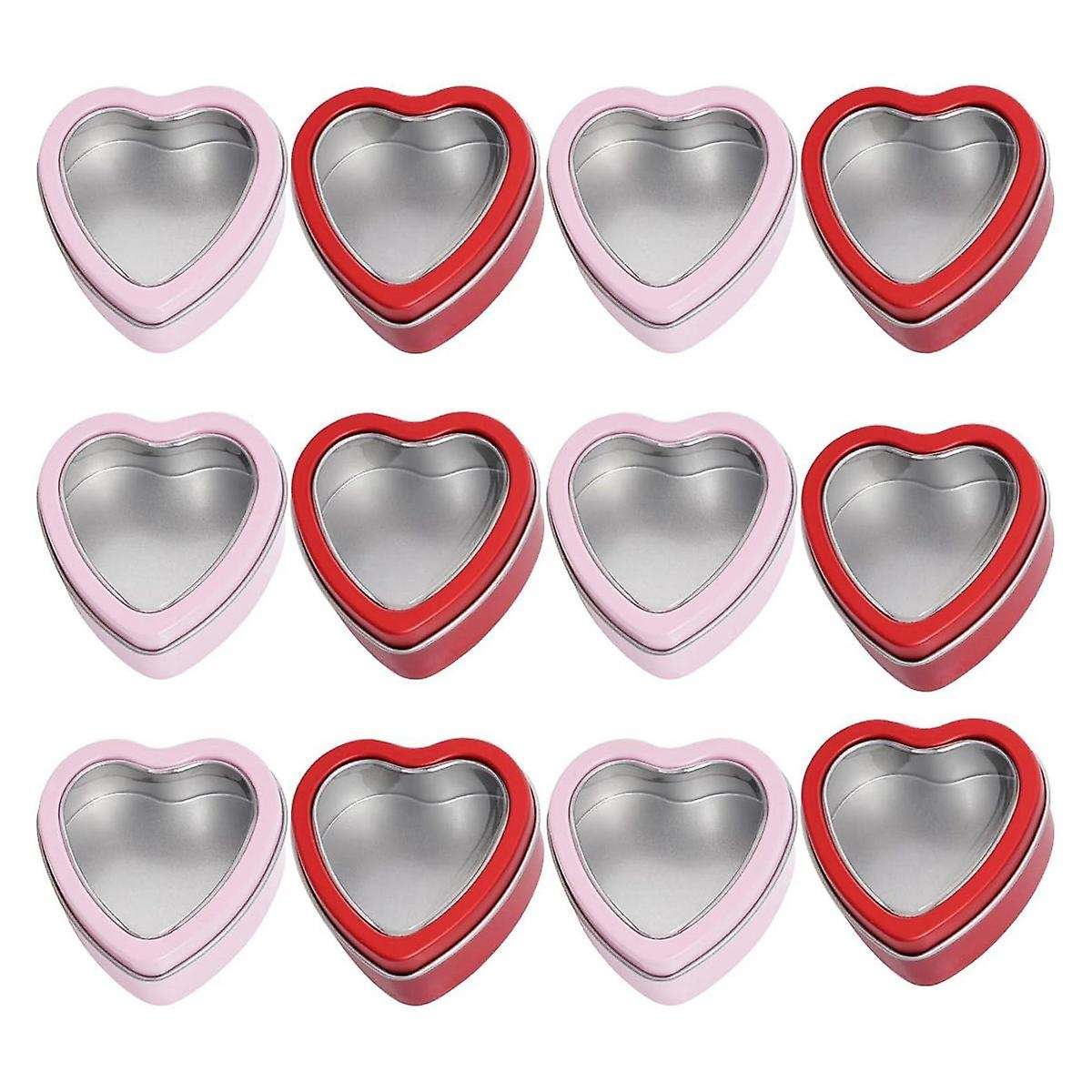 12Pack Heart Shaped Metal Tins with Lid Valentine's Day Candle Tins for Making Candles 2Oz Candle Ti