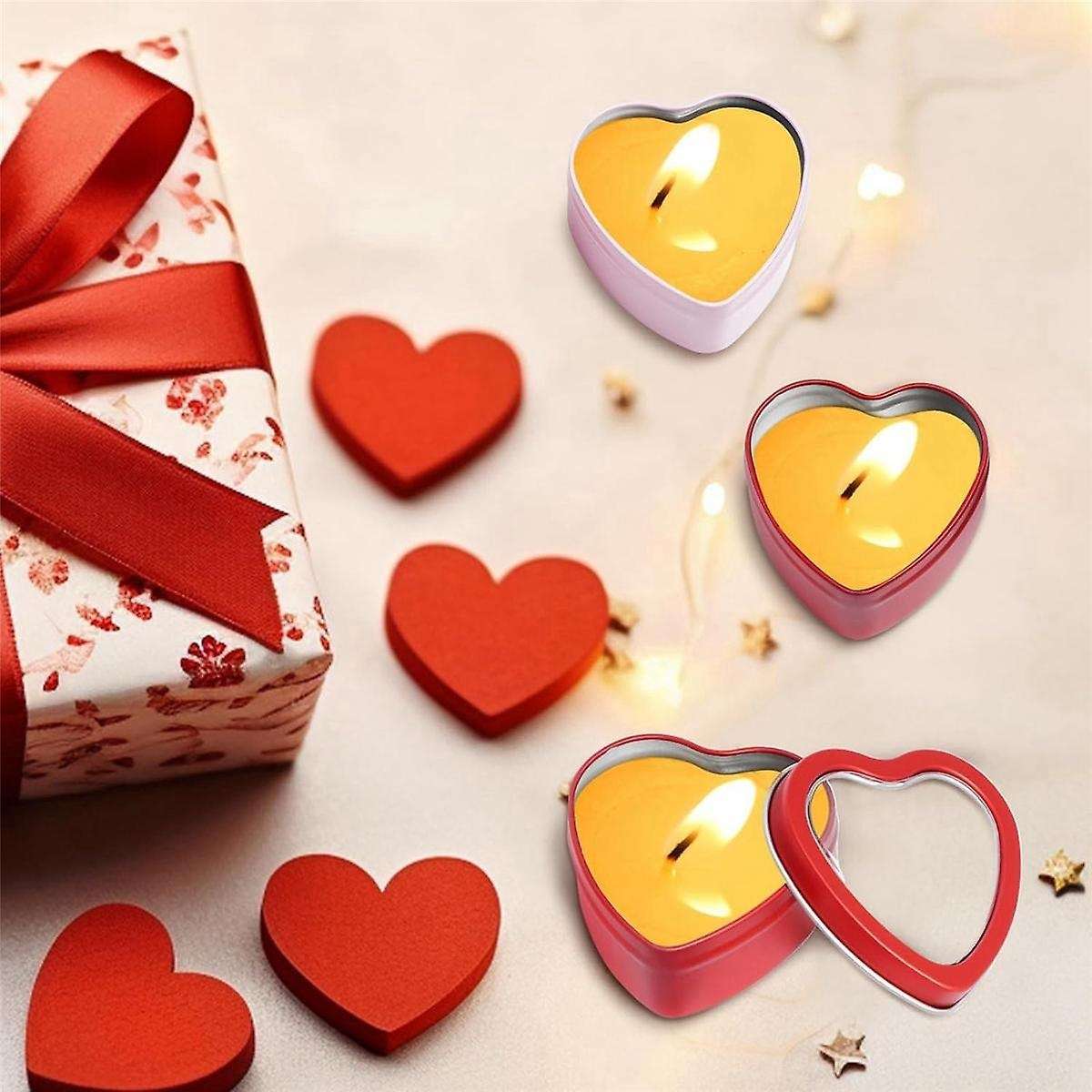 12Pack Heart Shaped Metal Tins with Lid Valentine's Day Candle Tins for Making Candles 2Oz Candle Ti