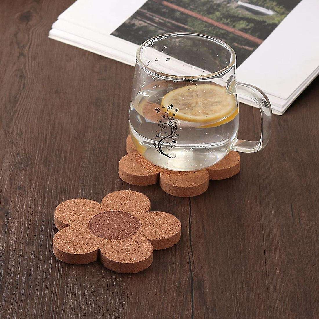 12PCS Coasters Compatible Drinks,4Inch Cork Flower Shape Coasters Compatible Coffee