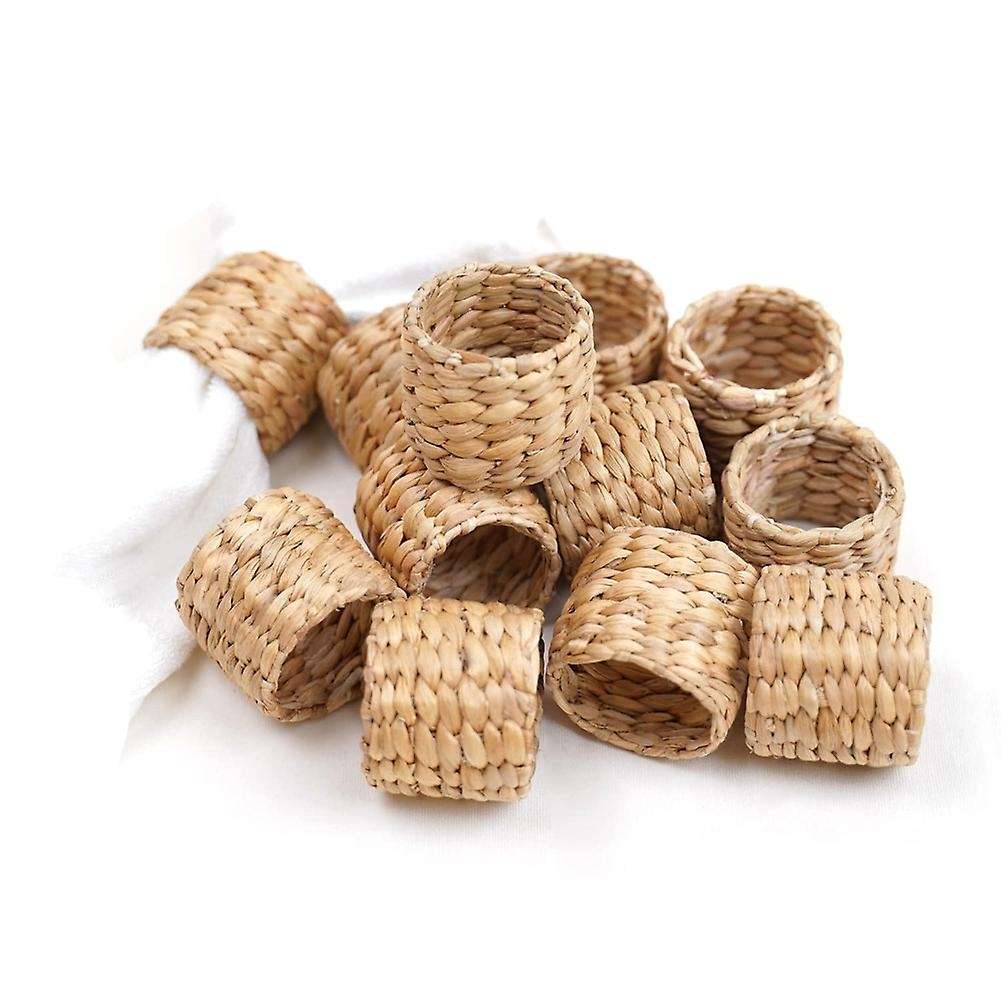 12Pcs Water Hyacinth Napkin Rings -Compatible Party, Dinner Table Decoration