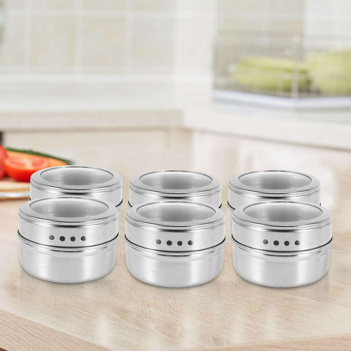 12pcs/set Clear Lid Magnetic Spice Tin Jar Stainless Steel Spice Sauce Storage Container Jars Kitch