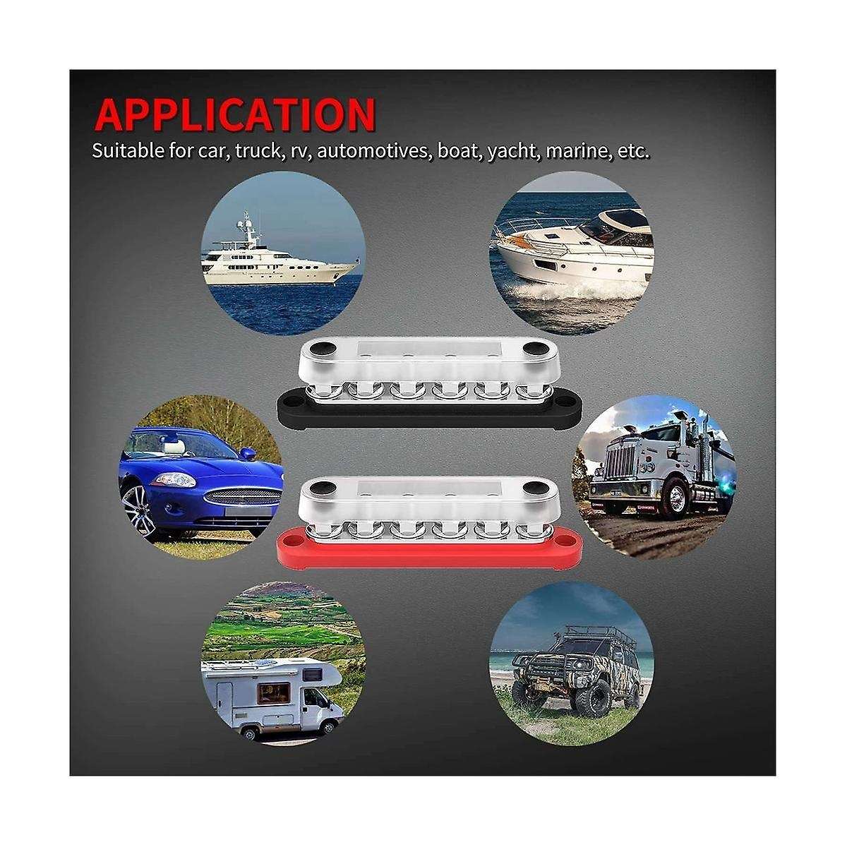 12v Bus Bar 6x5/16inch (m8) Terminal Studs 12 Volt Power Distribution Block with Cover Battery Bus B