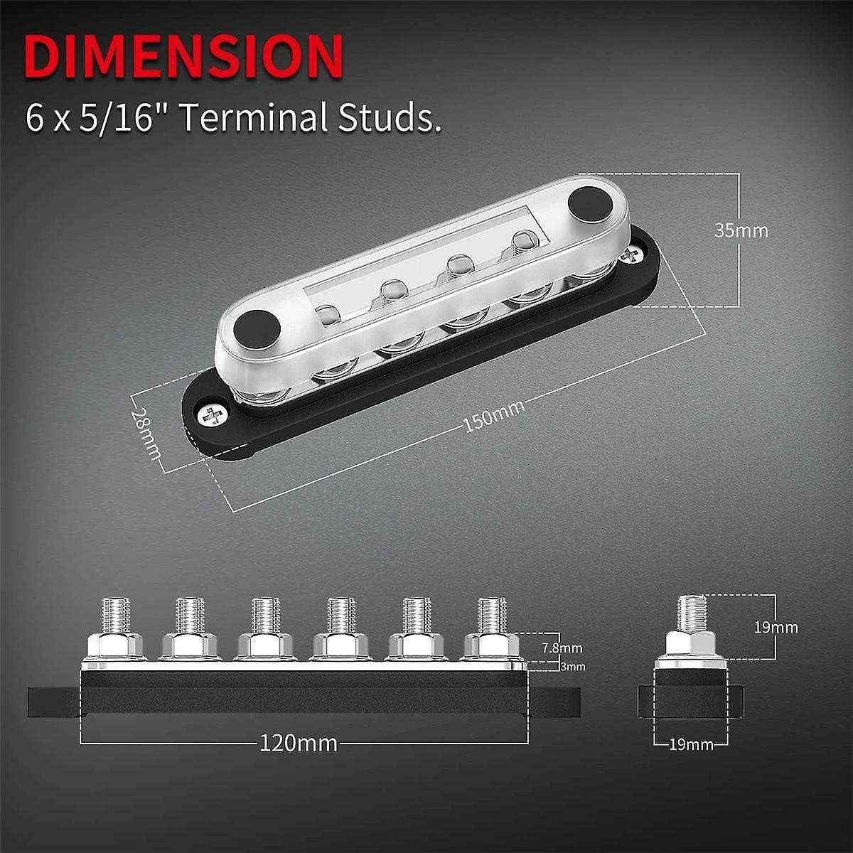 12v Bus Bar 6x5/16inch (m8) Terminal Studs 12 Volt Power Distribution Block with Cover Battery Bus B