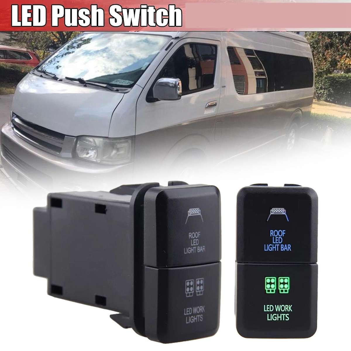 12v Car Dual Led Light Bar Blue/green On-off Push Switch Button for Toyota Prado Reiz Hilux Landcru