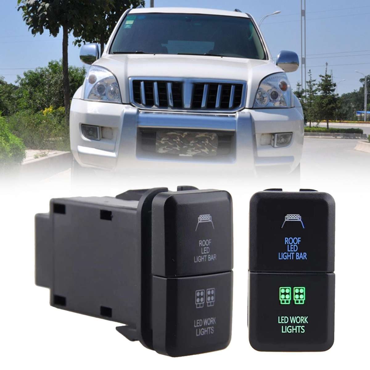 12v Car Dual Led Light Bar Blue/green On-off Push Switch Button for Toyota Prado Reiz Hilux Landcru