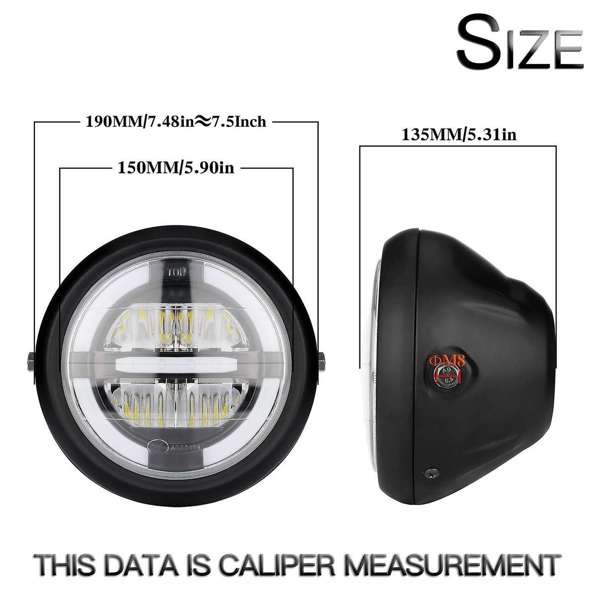 12V Universal Motorcycle Headlamp 7.5Inch Motorbike Refit Headlight Retro Black Round White Light He