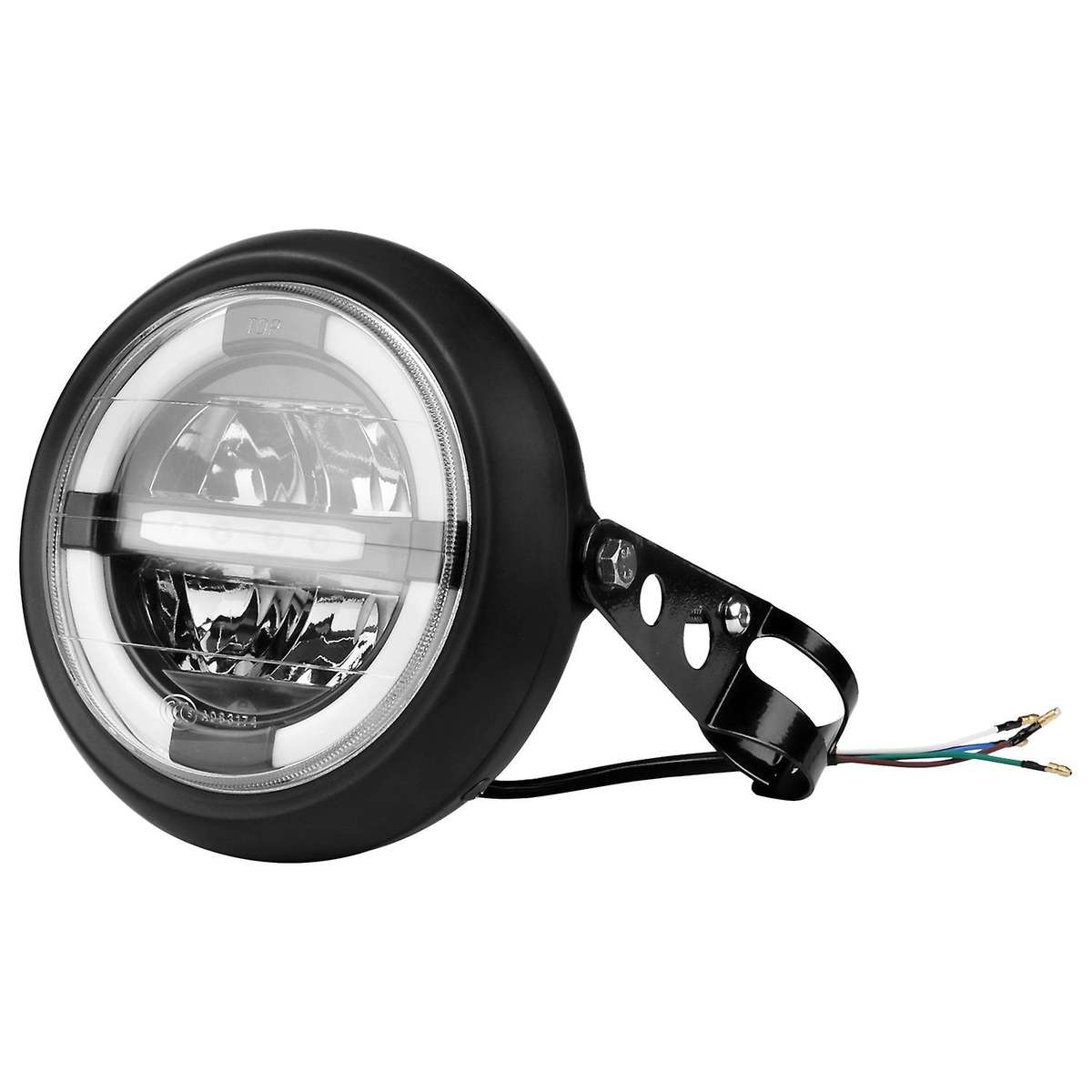 12V Universal Motorcycle Headlamp 7.5Inch Motorbike Refit Headlight Retro Black Round White Light He