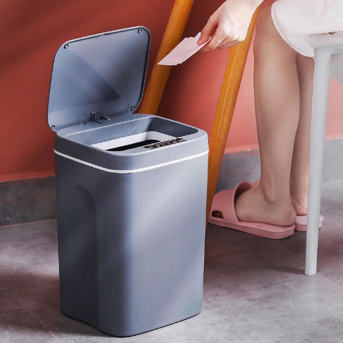 14L Intelligent Trash Can Automatic Sensor Dustbin Electric Waste Bin Rubbish Can for Kitchen,White