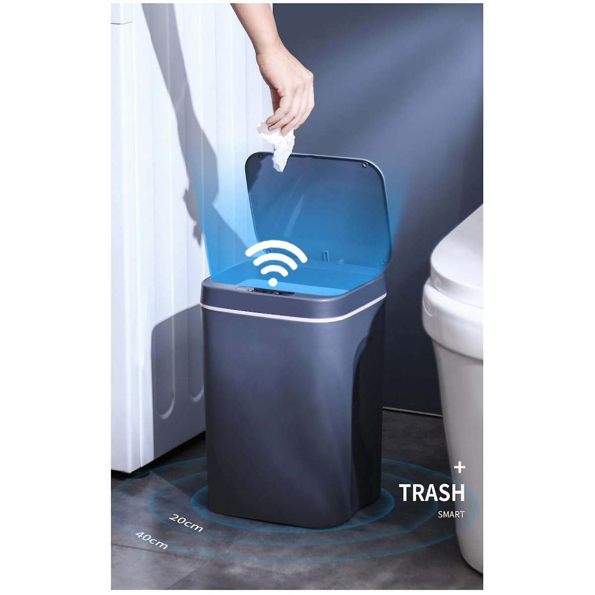 14L Intelligent Trash Can Automatic Sensor Dustbin Electric Waste Bin Rubbish Can for Kitchen,White