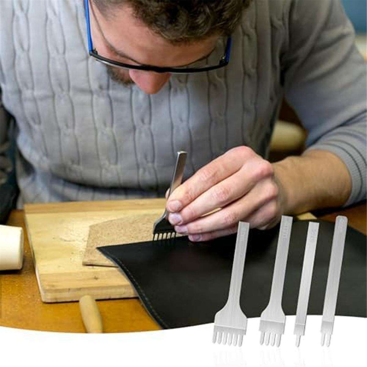 14pcs Leather Working Tools with 4mm 1/2/4/6 Prongleather Punch and Eye Stitching Needle for Beginn