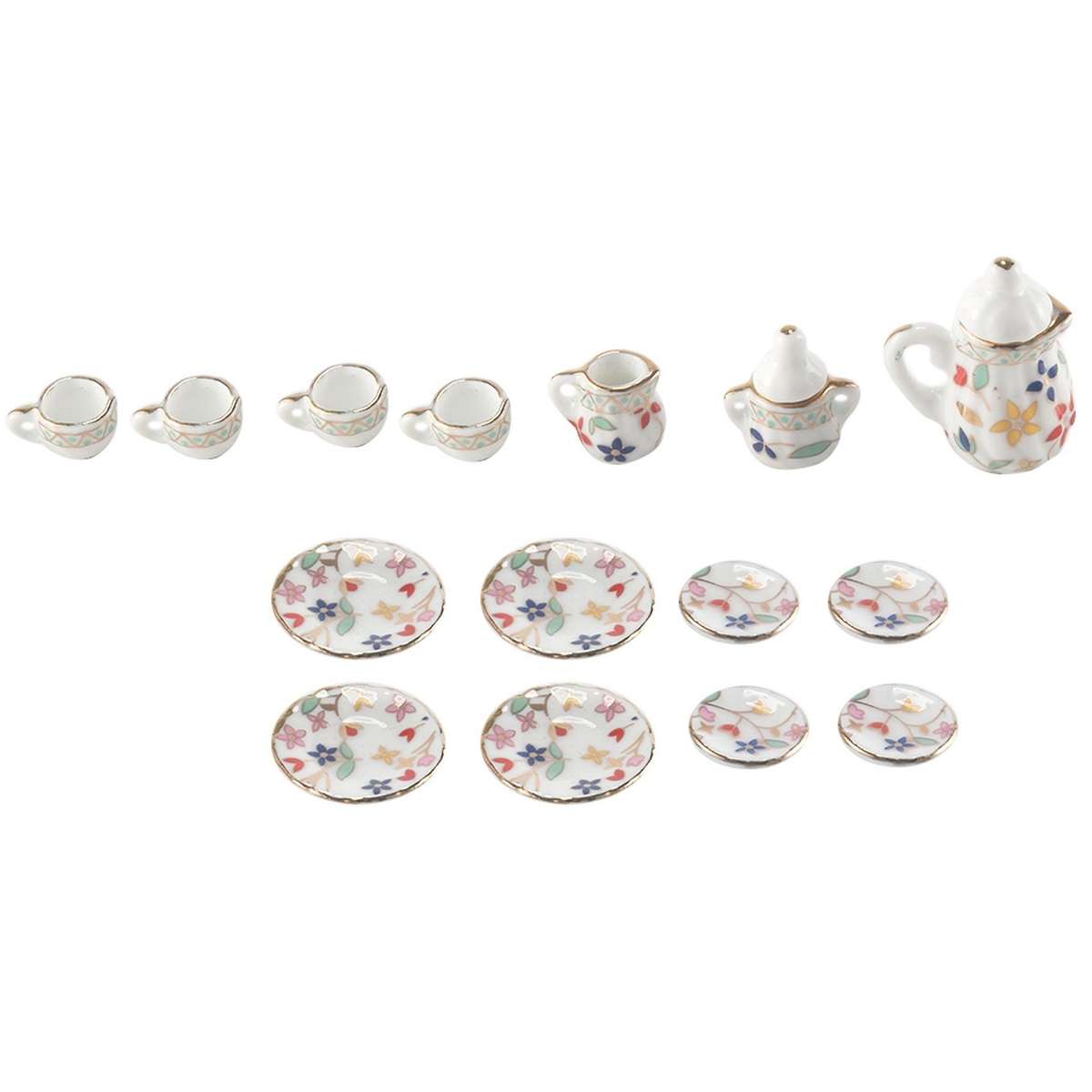15 Piece Miniature Dinnerware Porcelain Tea Set Tableware Cup Plate Colorful Floral Print