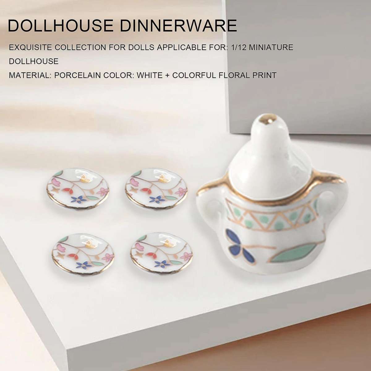 15 Piece Miniature Dinnerware Porcelain Tea Set Tableware Cup Plate Colorful Floral Print