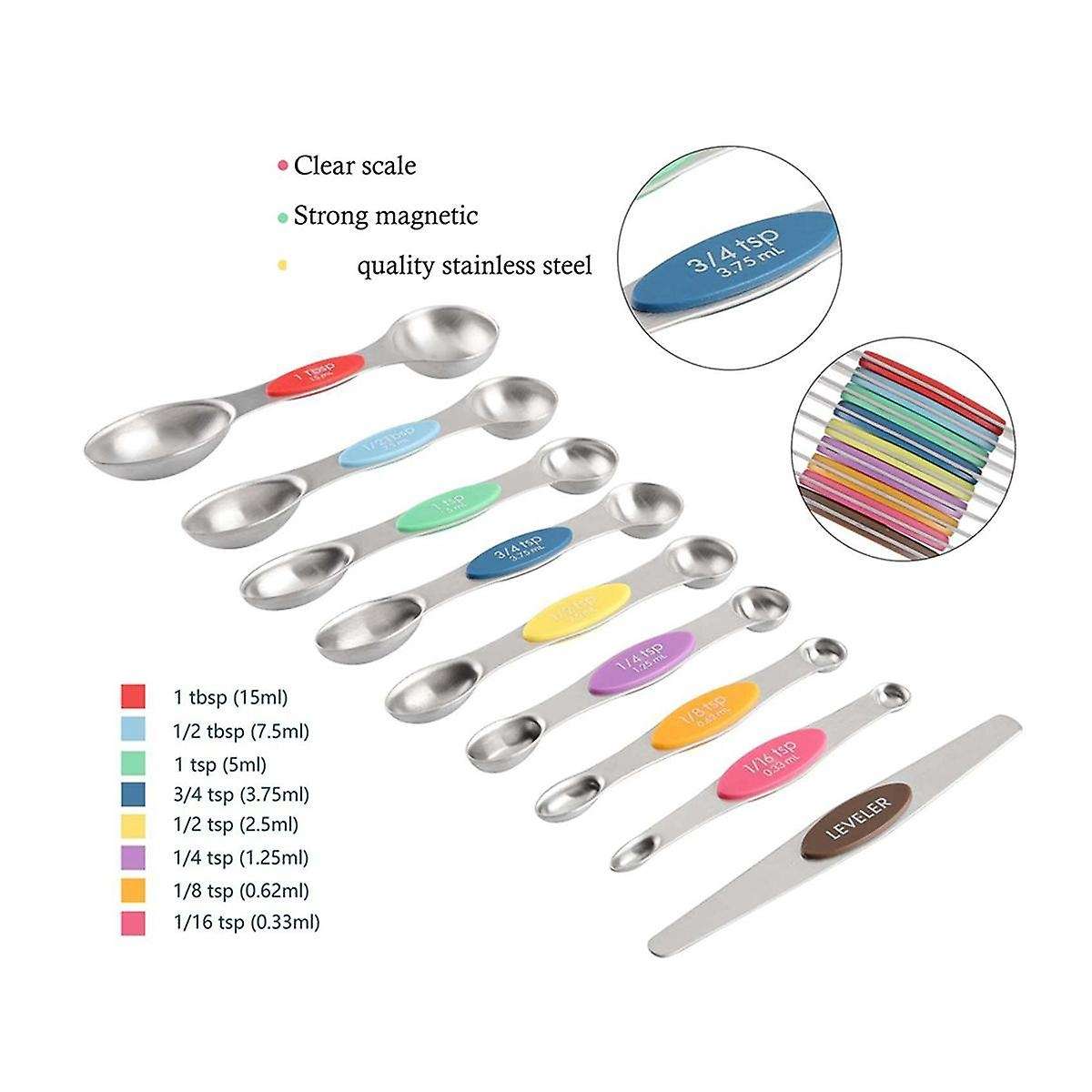 16Pc Magnetic Stainless Steel Measuring Cups&Spoons Set, 7 Heavy Duty Cups,8 Double Sided Spoons wit