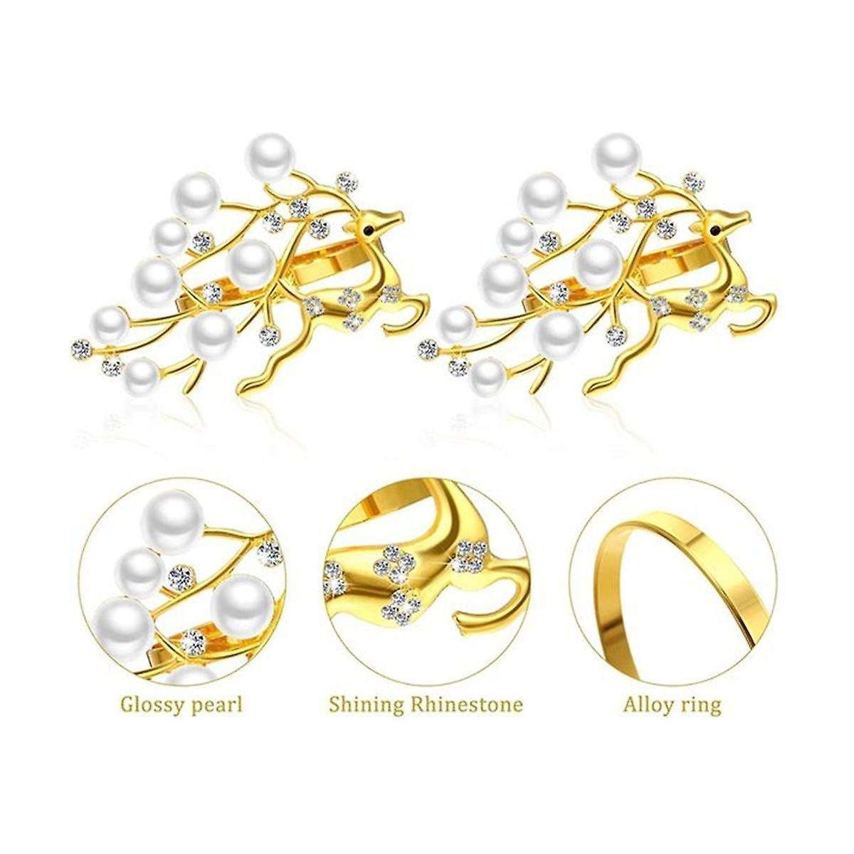 16pcs Napkin Rings Diamond Deer Napkin Ring Crystal Xmas Rhinestone Cloud Napkin for Xmas, Wedding