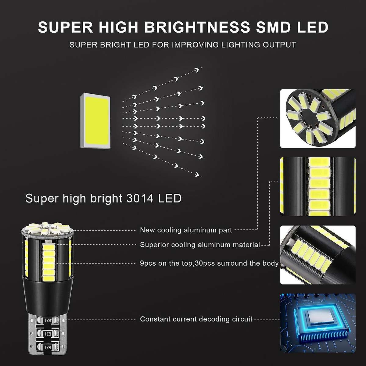 194 Led Light Bulb 6000k White Super Bright 168 2825 W5w T10 Wedge 39-smd 3014 Chipsets Led Replace