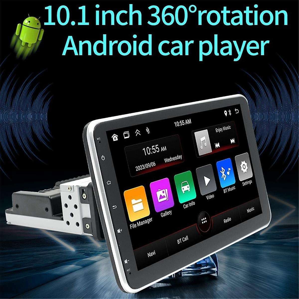 1Din Adjustable Rotatable Screen 2G+64G Car Multimedia Player 10.1Inch Android 13 Wireless CarPlay