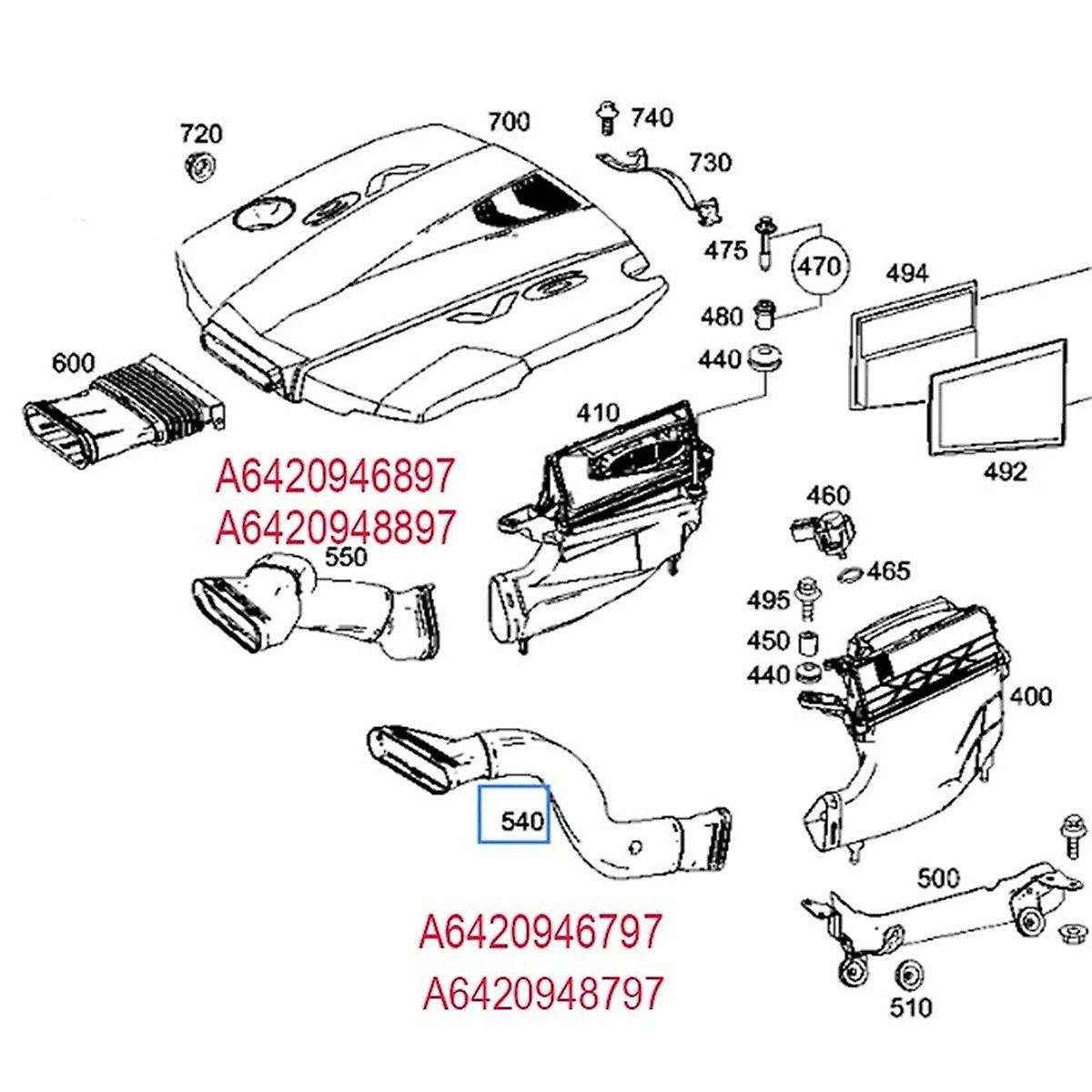 1Pair Car Air Duct Intake Hose Pipe for W166 X166 GL350 ML350 3.0 2012-2016 A6420948797 A6420948897