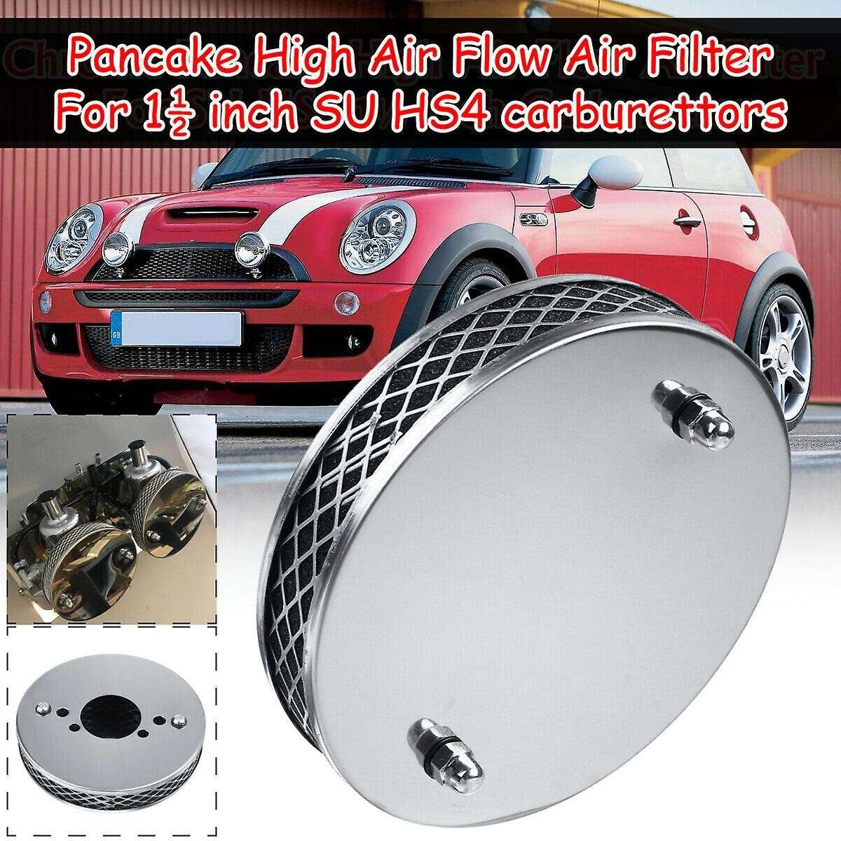 1pcs Car Chrome Pancake High Flow Filter for All 1 Inch Su Hs4 Carburettors 14x3cm