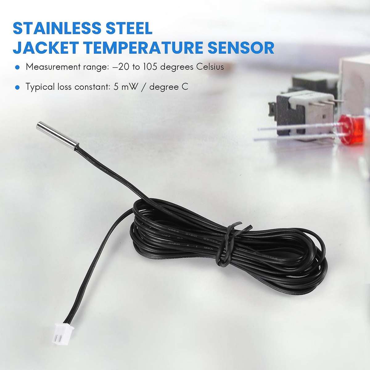2 M Ntc Thermistor Temperature Sensor Waterproof Probe Wire 10 K 1% 3950 Black