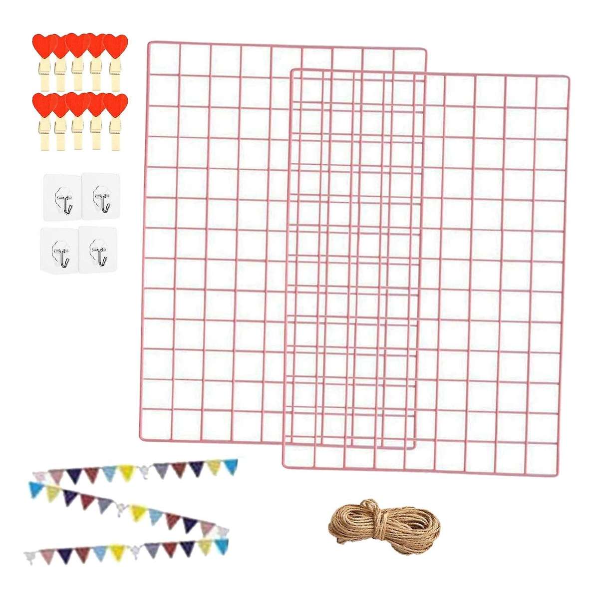 2 Pack Grid Wall Panels Metal Wire Wall Deco Hanging Picture Multifunction Photo Hanging Display Wal