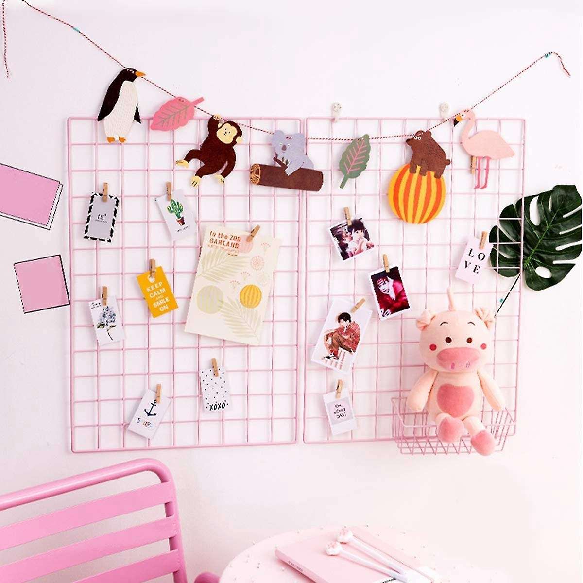 2 Pack Grid Wall Panels Metal Wire Wall Deco Hanging Picture Multifunction Photo Hanging Display Wal