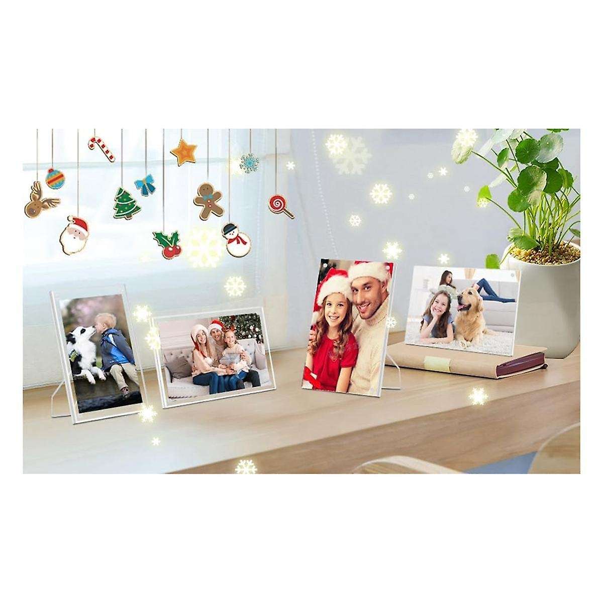 2 Packs 5x7 Inch Acrylic Picture Frames with Stand, Clear Magnetic Photo Frame, Frameless Tabletop P