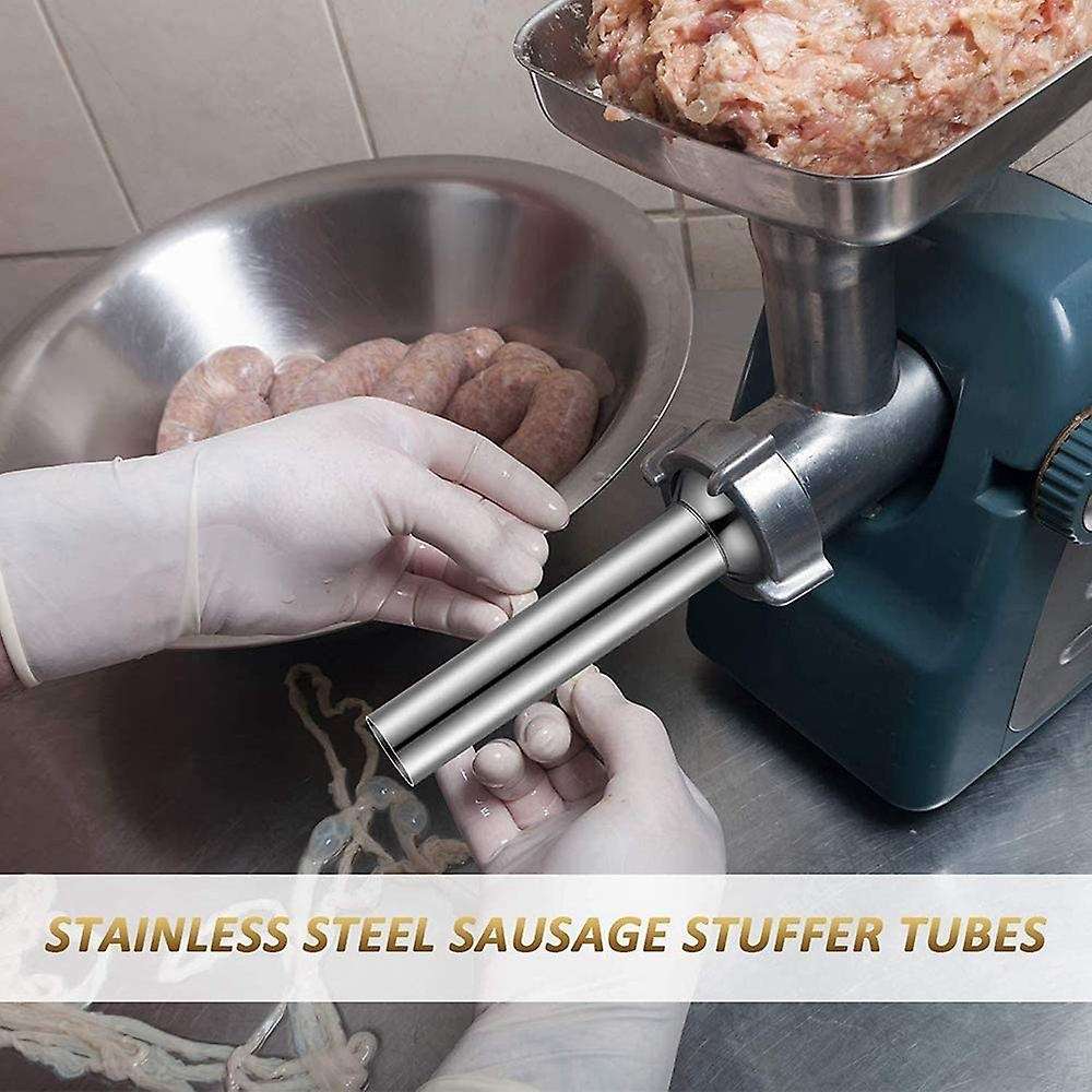 2 Pcs / Set Sausage Stuffer Kit Sausage Funnel Attachment Stainless Steel Tubes Funnel Kitchen Tool