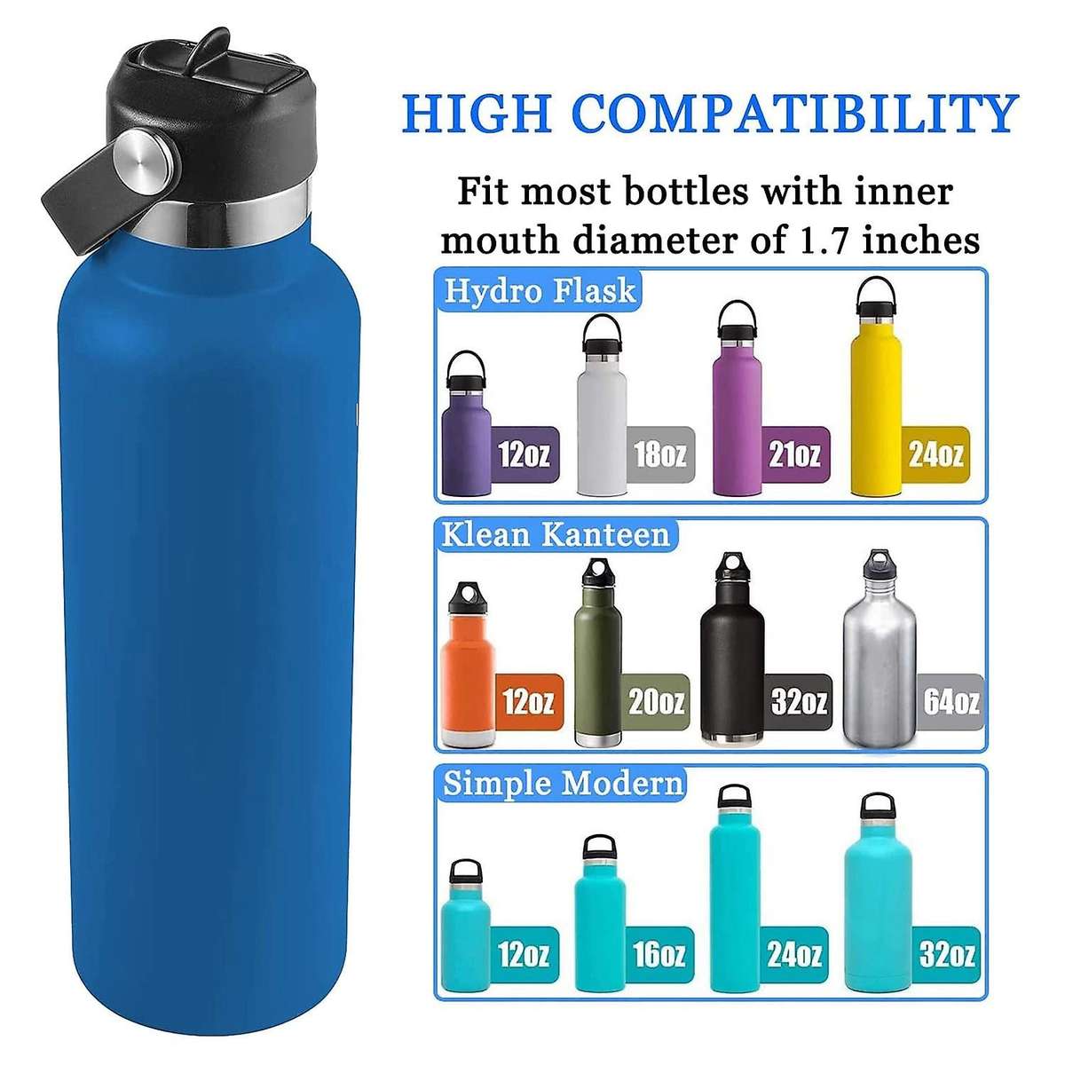 2 Pcs Flexible Handle Top Straw Lid for 18 21 24 ,for Simple Modern,and Most Water Bottles Cap Repl