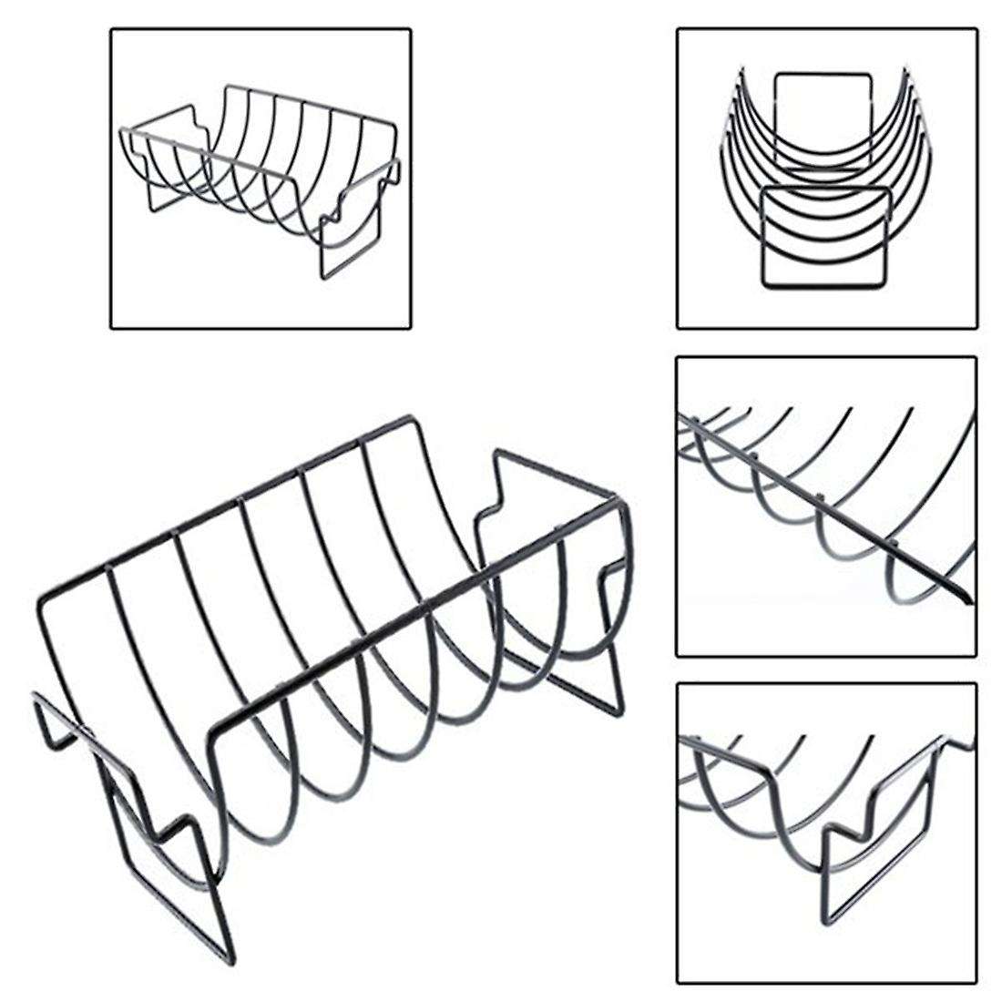 2 Pcs Rib Rack for Grill with Basting Brush,BBQ Ribs Holder for Smoking,Hold 6 Rib Rack,Non-Stick Ba